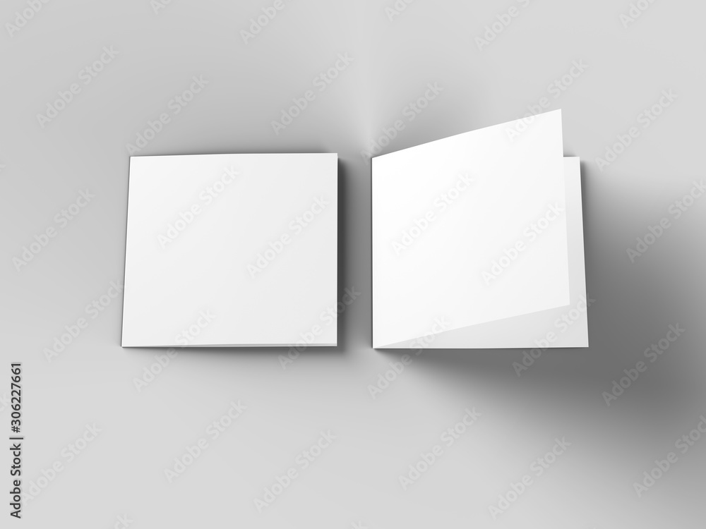 Brochure in square format folded to two - mockup. 3d illustration Brochure in square format folded to two - mockup. 3d illustration
