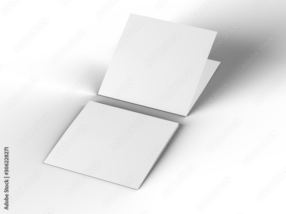 Brochure in square format folded to two - mockup. 3d illustration Brochure in square format folded to two - mockup. 3d illustration