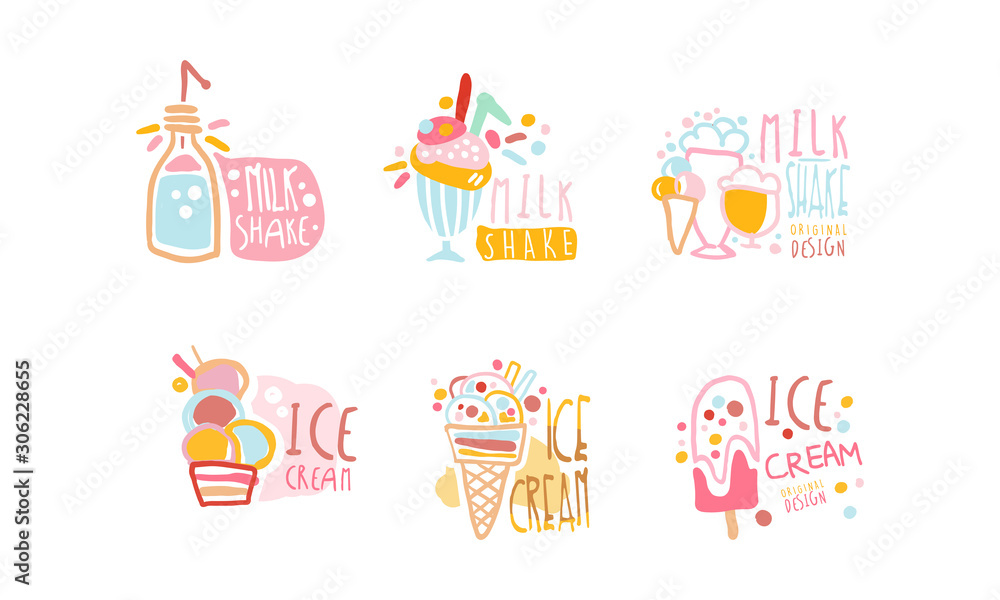 Milkshake and Ice-Cream Labels Original Design Vector Set Milkshake and Ice-Cream Labels Original Design Vector Set