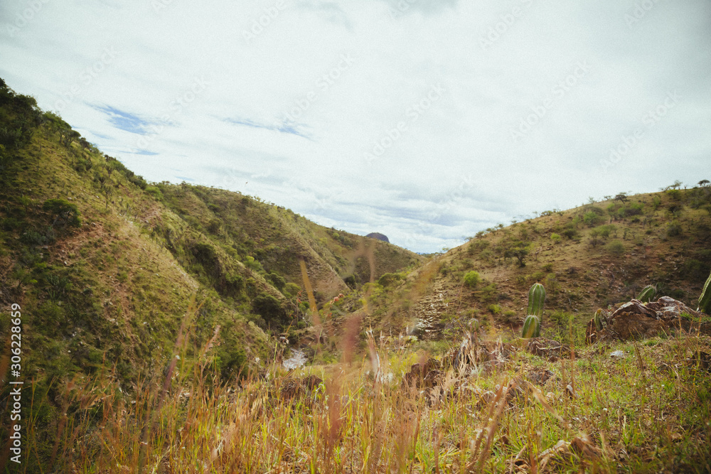 panoramic view of mountain landscape and blue sky