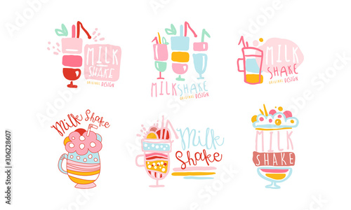 Sweet Milkshake Labels Original Design Vector Set