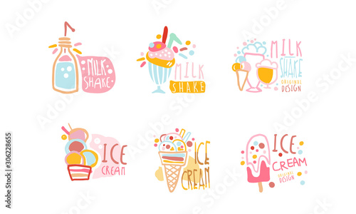 Milkshake and Ice-Cream Labels Original Design Vector Set © topvectors