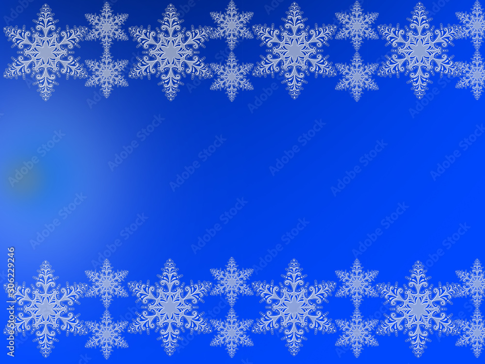 White snowflakes on a blue background