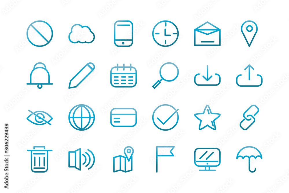 user interface icons set blue gradient