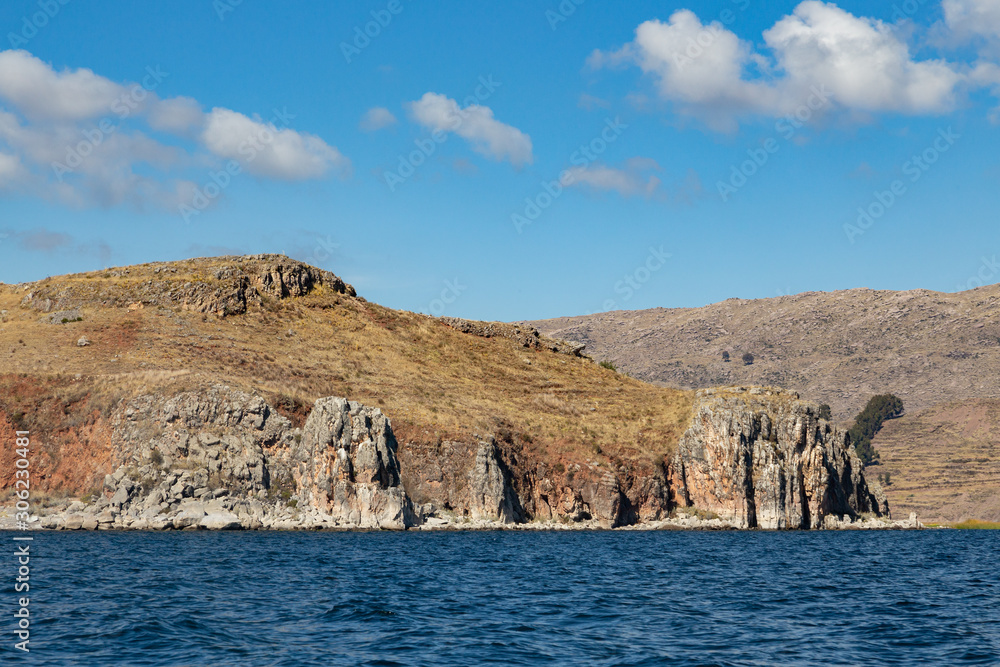 View of the Ticonata island, Lake Titicaca, Peru.