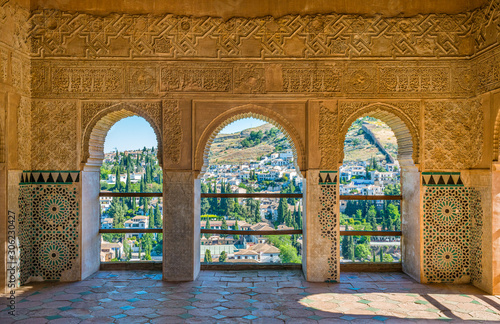 The picturesque Albaicin district in Granada as seen from the Alhambra Palace. Andalusia, Spain. photo