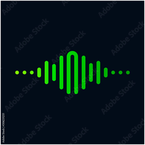 letter N with Pulse music player element. Logo template electronic music, equalizer, store, dj, nightclub, disco. Audio wave logo concept, Multimedia Technology themed, Abstract Shape. - vector
