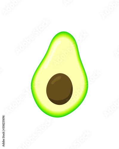 Half ripe seed avocado isolated on a white background. Vector flat illustration.