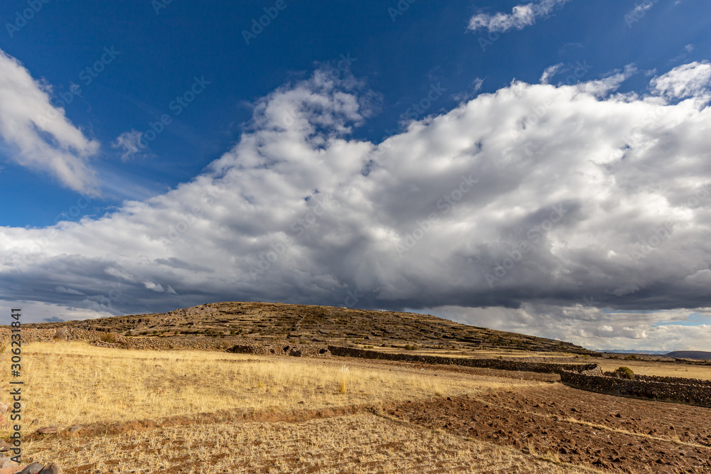 Mount Pachatata on the island of Amantani, lake Titicaca, Peru.