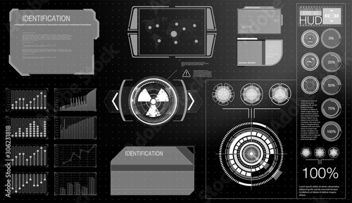 Futuristic Technology HUD Screen. Tactical View Sci-Fi VR Dislpay. HUD UI. Futuristic VR Head-up Display Design. Vitrual Reality Technology Screen.