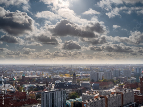 View to the Berlin City Shape with moving clouds