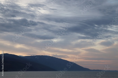 Sunrise over the Black sea and Caucasus mountains