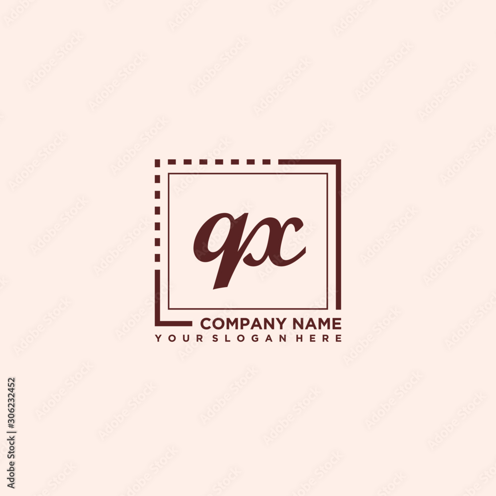 QX Initial handwriting logo concept, with line box template vector