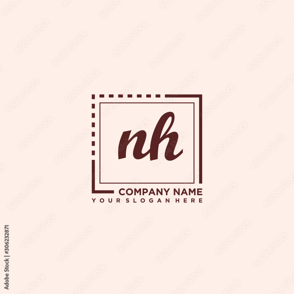 NH Initial handwriting logo concept, with line box template vector
