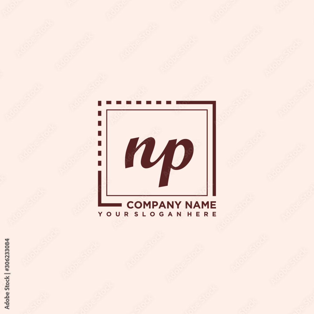 NP Initial handwriting logo concept, with line box template vector