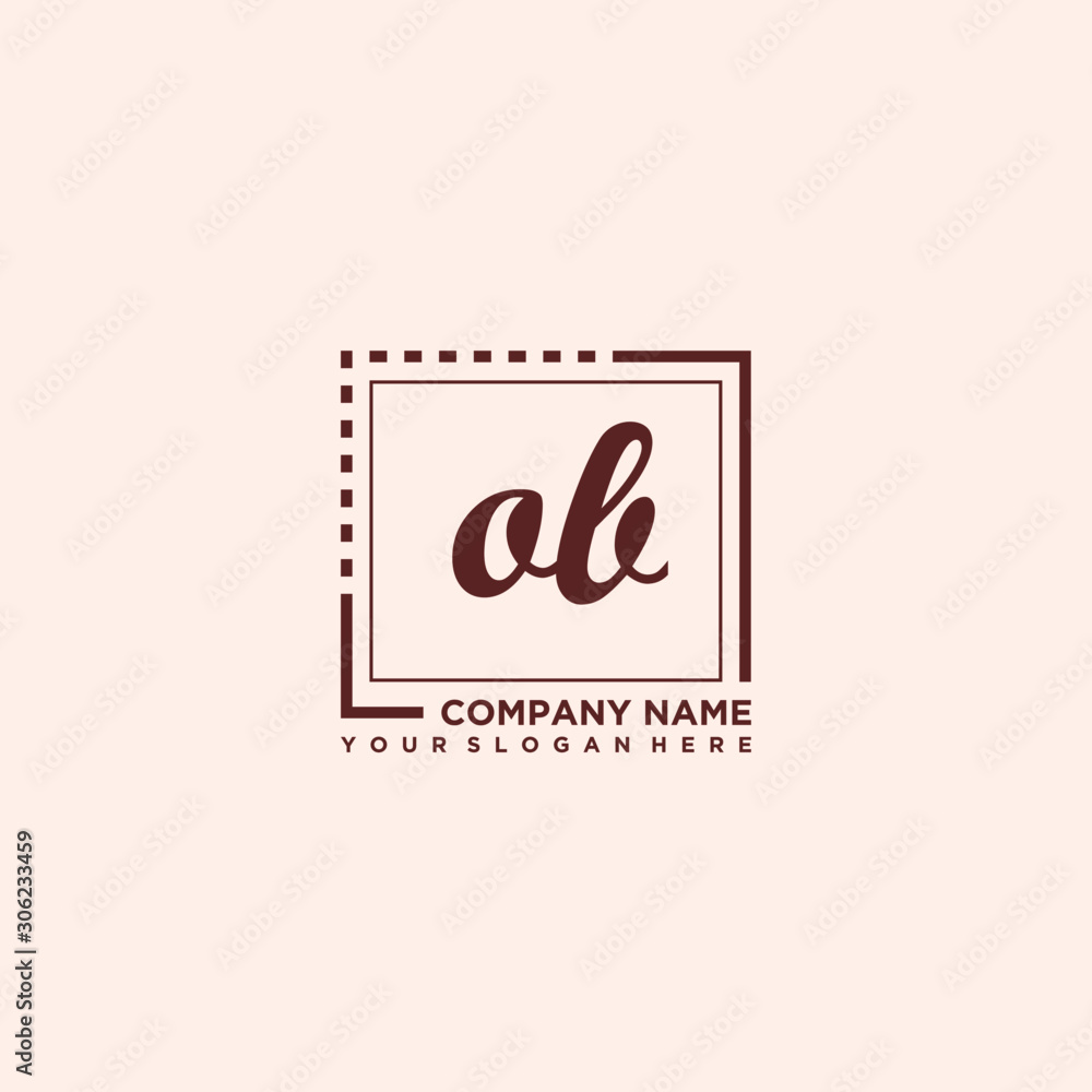 OB Initial handwriting logo concept, with line box template vector