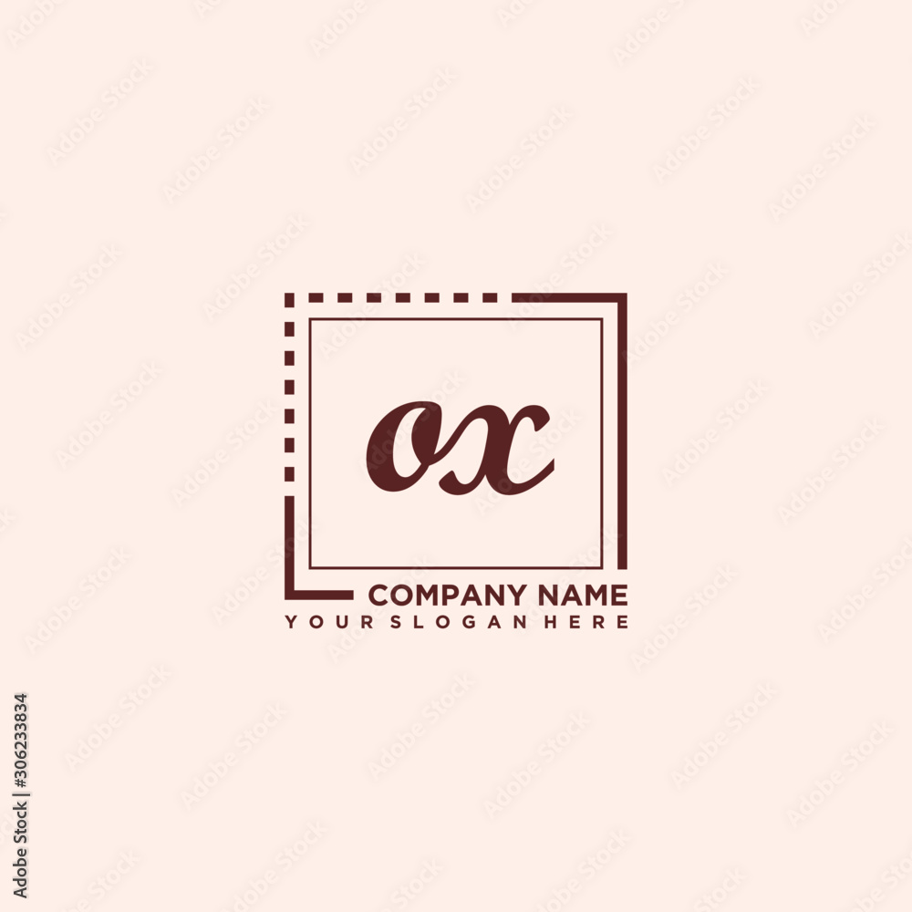 OX Initial handwriting logo concept, with line box template vector