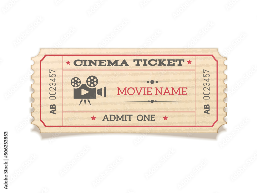 Realistic retro movie ticket isolated on white background. Realistic retro movie ticket isolated on white background.