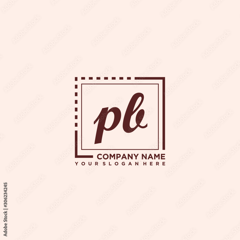 PB Initial handwriting logo concept, with line box template vector