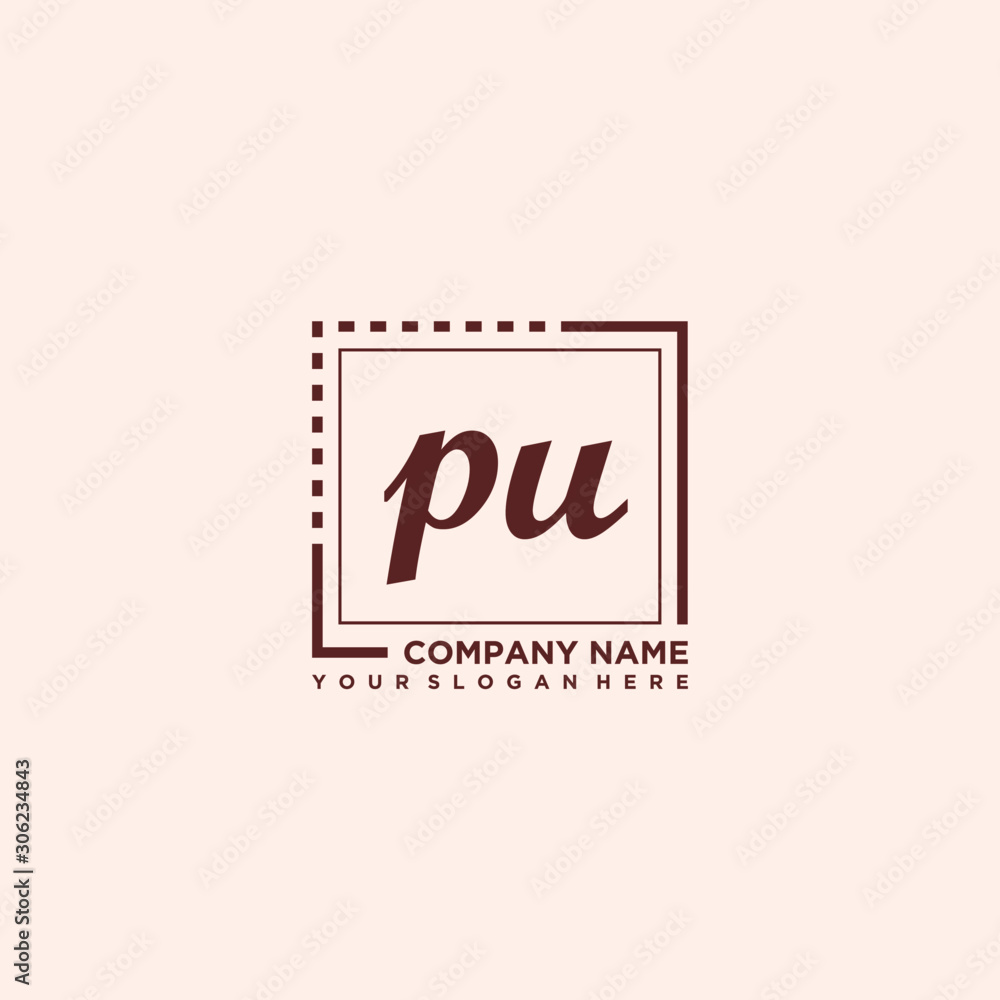 PU Initial handwriting logo concept, with line box template vector