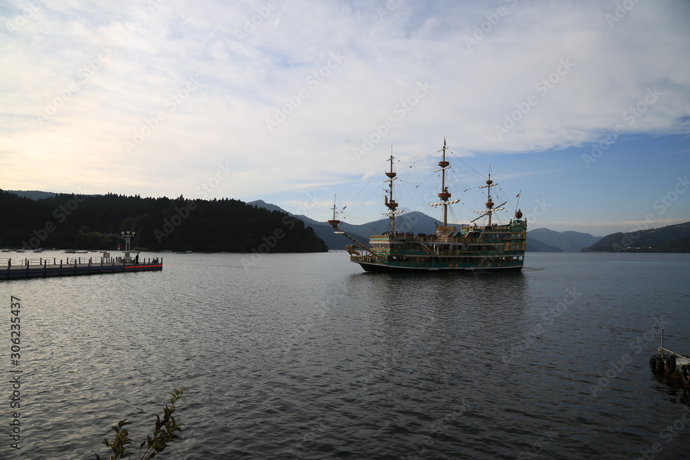 Touristic pirate boat in Hakone lake, Japan
