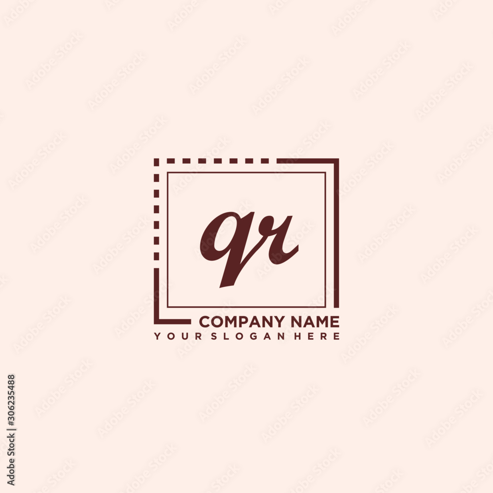 QR Initial handwriting logo concept, with line box template vector