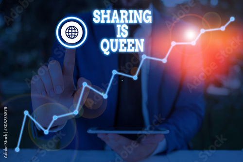 Conceptual hand writing showing Sharing Is Queen. Concept meaning giving others information or belongs is great quality photo