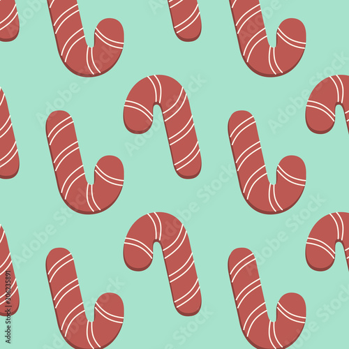 Vector christmas candy cane cookie pattern background mint