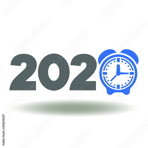 2020 alarm clock icon vector. New year time logo.