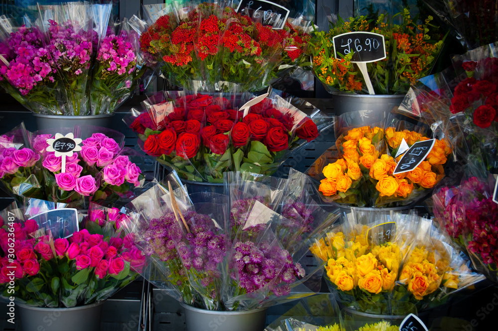 Stall selling flowers in london market Stall selling flowers in london market