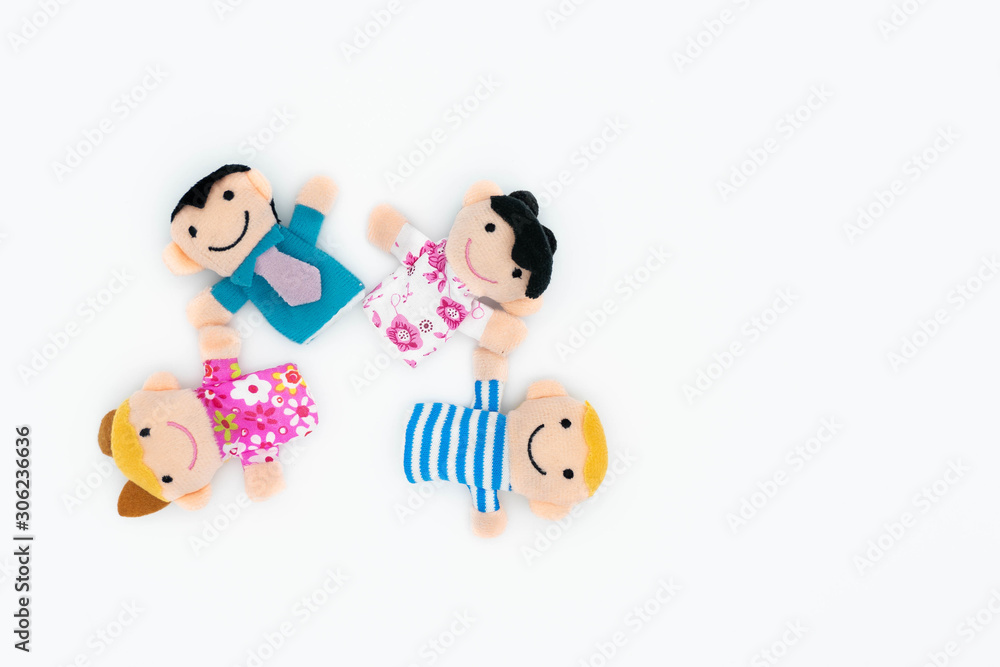 Happy family:  kids son, daughter, mother, father.  Family concept. finger puppet dolls.