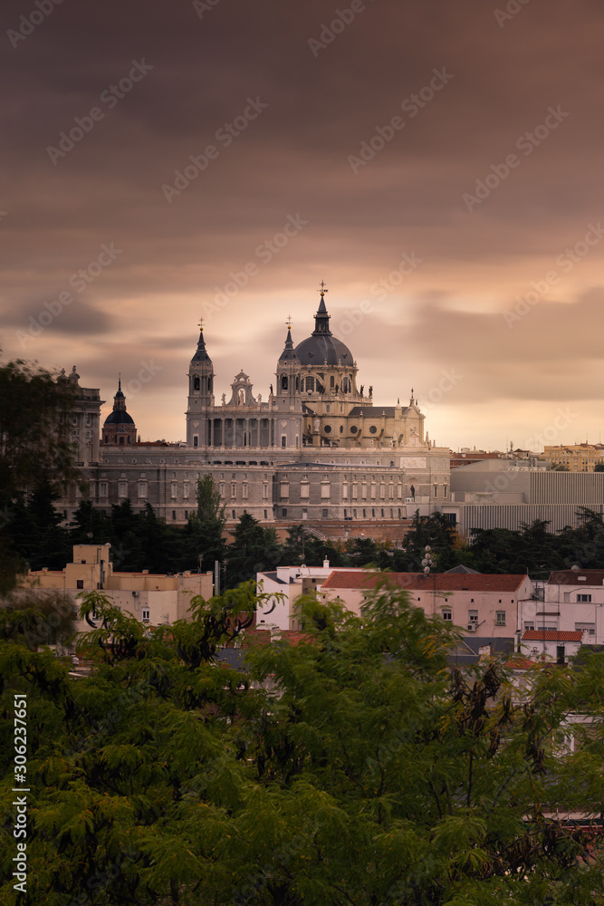 Far look from the Almudena Cathedral in Madrid, Spain.