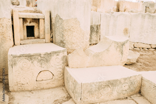 Altar in prehistoric Tarxien temple in Malta. photo