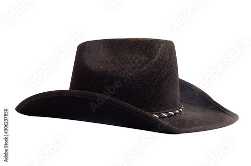 Black cowboy hat isolated on white background.