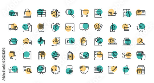 shopping commercial icons set line style dot color