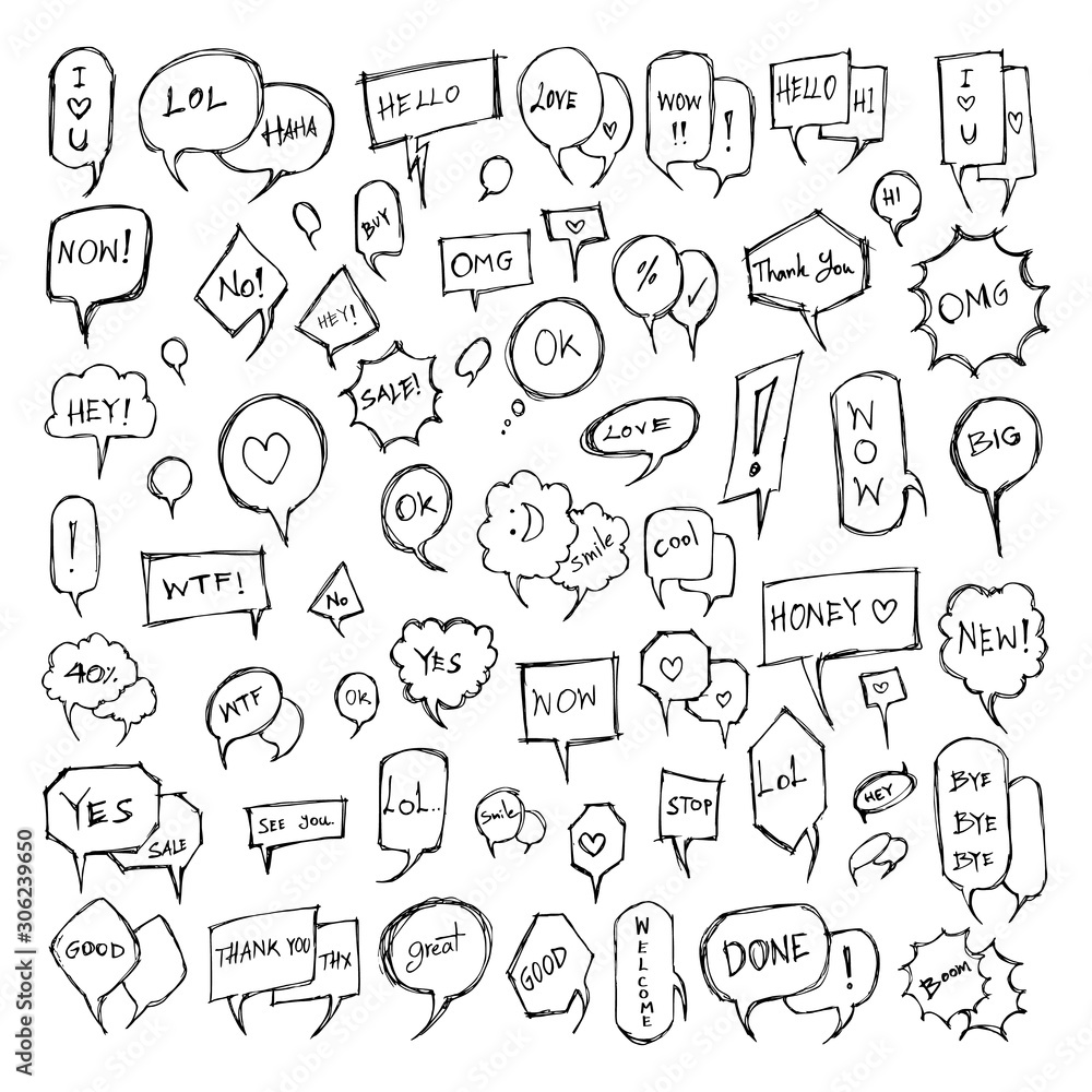 Set of Speech Bubble Drawing illustration Hand drawn doodle Sketch line vector eps10 Set of Speech Bubble Drawing illustration Hand drawn doodle Sketch line vector eps10