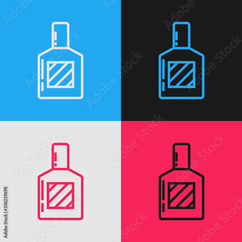 Color line Aftershave icon isolated on color background. Cologne spray icon. Male perfume bottle. Vintage style drawing. Vector Illustration