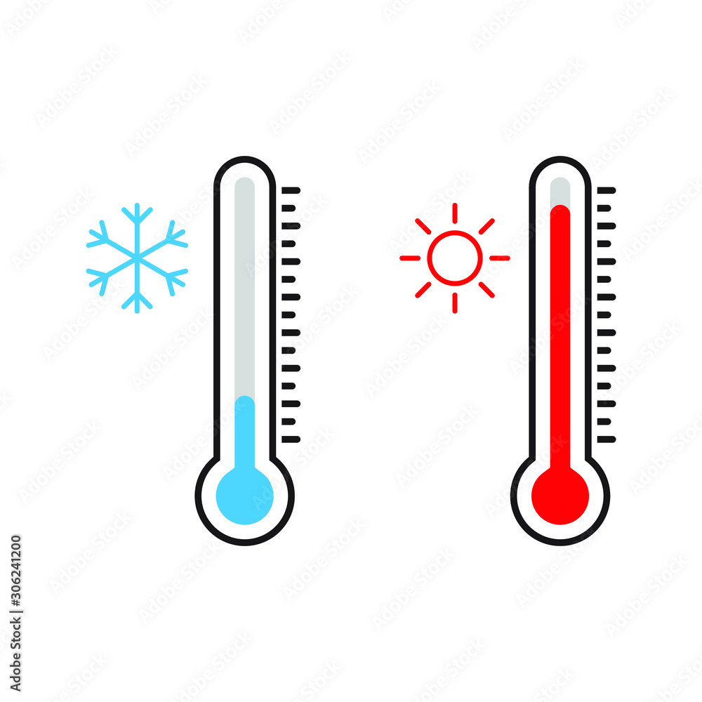 Thermometer vector icon set. Hot and cold weather Thermometer vector icon set. Hot and cold weather