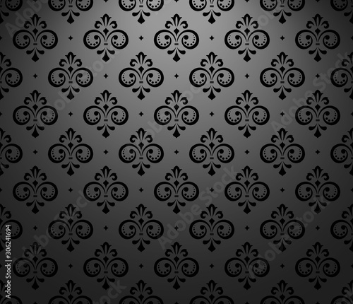 Wallpaper in the style of Baroque. Seamless vector background. Black floral ornament. Graphic pattern for fabric, wallpaper, packaging. Ornate Damask flower ornament