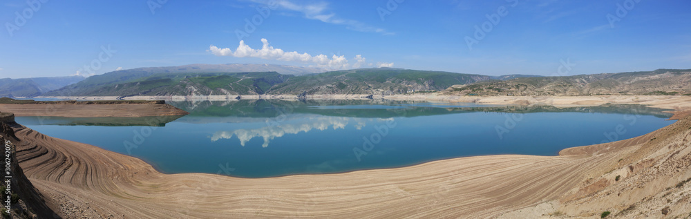 Reservoir in the mountains. Natural scenery. Chirkei, Republic Of Dagestan. Beautiful nature in the mountains. Travel and hike. Reservoir in the mountains. Natural scenery. Chirkei, Republic Of Dagestan. Beautiful nature in the mountains. Travel and hike.