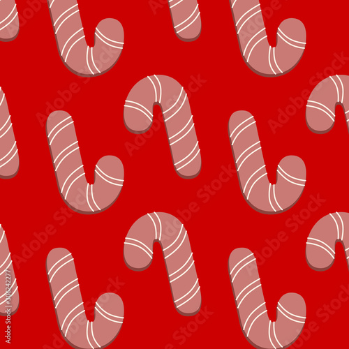 Vector christmas candy cane cookie pattern background red