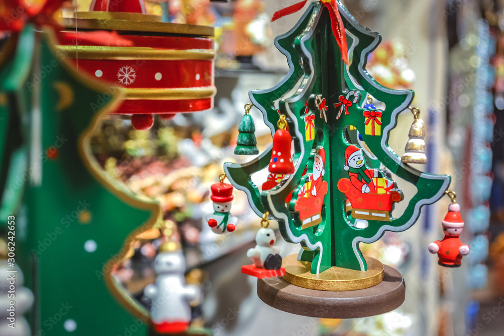 Nurenberg, Germany, 21 November 2019 - Christmas decoration: beautiful toys for christmas tree. Made in Germany