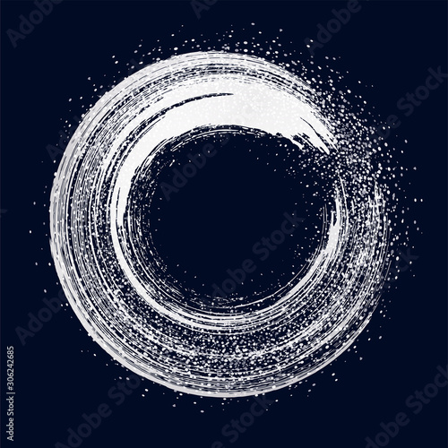 brush strokes of silver round frame on black