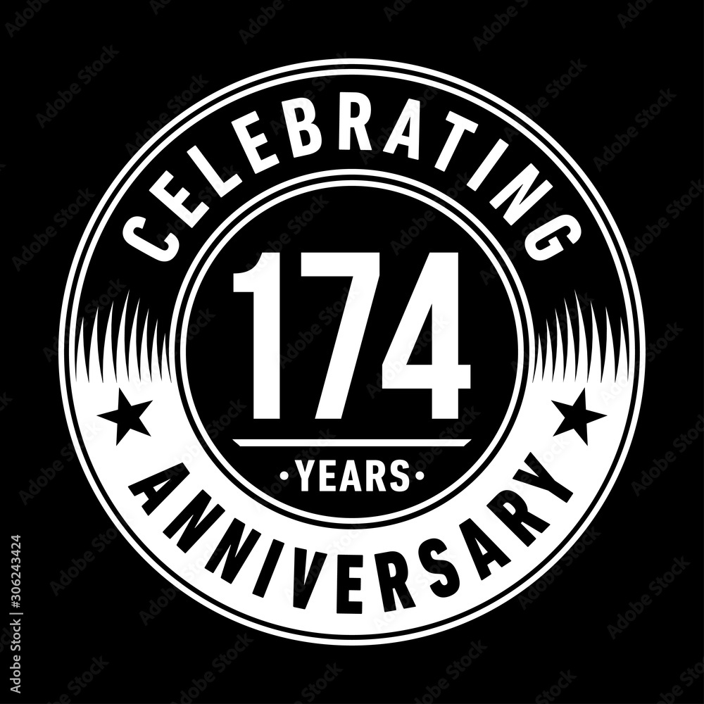 174 years anniversary celebration logo template. One hundred seventy four years vector and illustration.