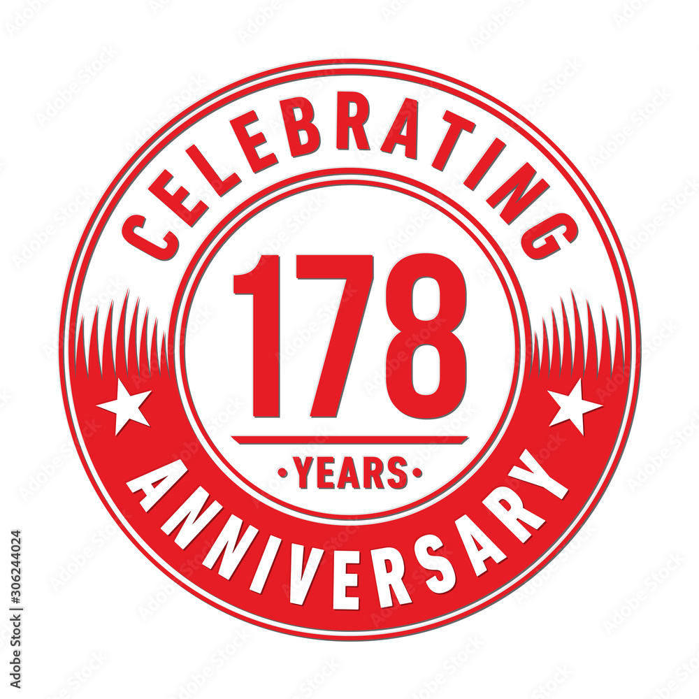 178 years anniversary celebration logo template. One hundred seventy eight years vector and illustration.