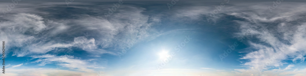 blue sky with cumulus clouds in sunny day. Seamless hdri panorama 360 degrees angle view with zenith for use in 3d graphics or game development as sky dome or edit drone shot blue sky with cumulus clouds in sunny day. Seamless hdri panorama 360 degrees angle view with zenith for use in 3d graphics or game development as sky dome or edit drone shot
