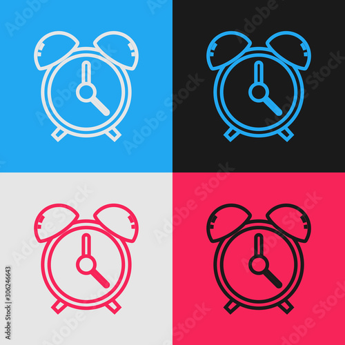 Color line Alarm clock icon isolated on color background. Wake up, get up concept. Time sign. Vintage style drawing. Vector Illustration