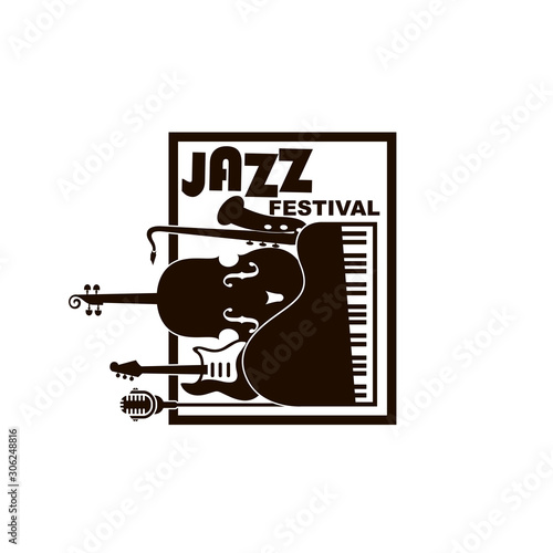 Photography black jazz festival poster with music instruments