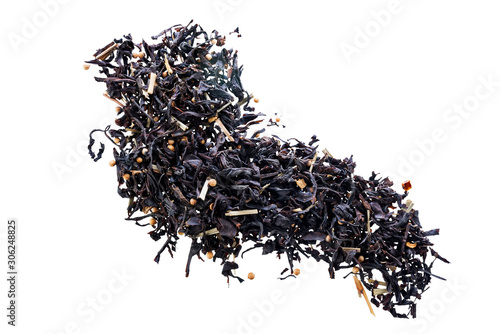 Dried black tea on a white ioslated background photo