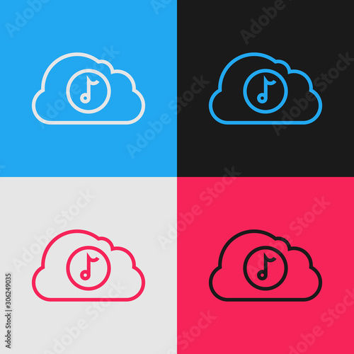 Color line Music streaming service icon isolated on color background. Sound cloud computing, online media streaming, online song, audio wave. Vintage style drawing. Vector Illustration